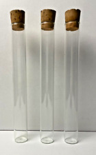Lot de 3 tubes en verre avec bouchon en liège, fond plat, vintage, déco ou labo