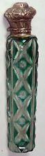 ANTIQUE c1800~~VICTORIAN GREEN & WHITE GLASS;STERLING TOP SCENT BOTTLE~~Perfume 