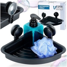 NEUF étagère de douche d'angle avec ventouses 28x22x12 cm noir sans perçage d...
