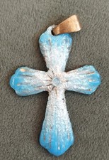 Ancien pendentif croix Vintage Émaux De Limoges Sur Cuivre bleu
