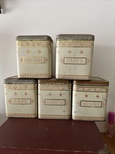 Ancienne  5 Boîtes À EPICES TOLE DECOR Décoration Cuisine Café Farine Chicorée..