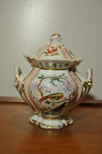 Grand sucrier ancien 19 siècle XIX en porcelaine de Bayeux ou Paris décor oiseau