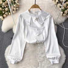 Femme Faux Satin Soie Chemisier Haut Chemises Ruffles Décontracté Habillé