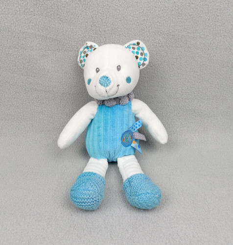 Peluche doudou ours blanc bleu