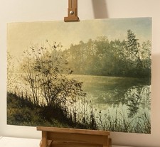 Tableau huile sur toile Soleil dissipant de brouillards sur L’Yonne signée SEITZ