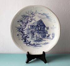 Grande assiette plat en faïence de Gien  décor chasse tons bleus Ø 30 cm