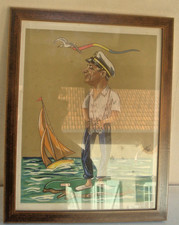 RARE ORIGINAL DESSIN PEINT RICARD CHARLY DE LA SEYNE SUR MER  DU 9/59