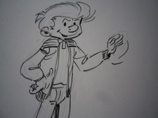 DEDICACE GOS SCRAMEUSTACHE sur feuille de papier dessin original