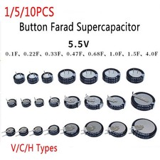 5pcs V Types 5.5V 0.1F 0.22F Button Farad Supercapacitor