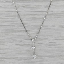 0.50ctw Diamant 3-Stone Voyage Pendentif 14k or Blanc 17.25 " Boîte Chaîne