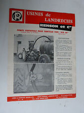  prospectus catalogue : pompe centrifuge pour tracteur type kid 60 RENSON ET Cie