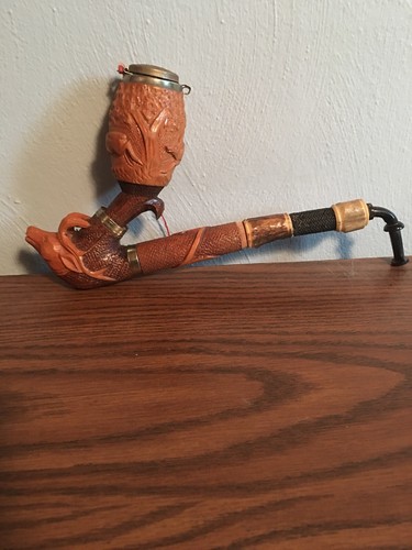 Carved wooden stag pipe - wooden,