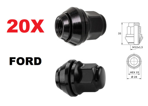 M12x1 mm dadi noir - 20,