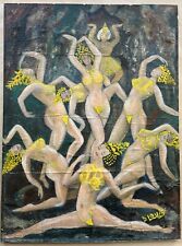 Tableau Huile sur Papier Danse Erotique Spectacle Cabaret Femmes Nues Thaïlande