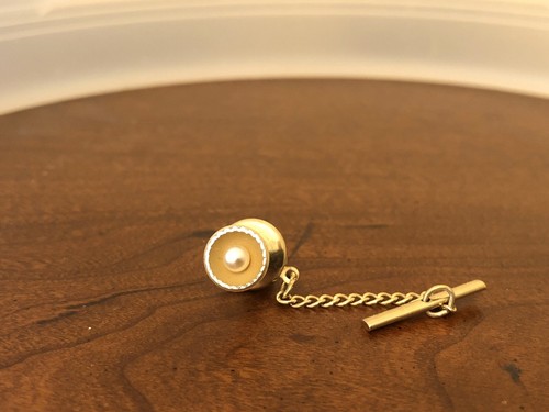 Vintage gold tone pearl tie - gold, &