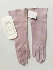 Paire de gants mi-longs en cuir suédé rose poudré CHRISTIAN DIOR Taille 6 ½ NEUF