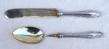German Sterling Silver (.800) Dessert Set Knife Spoon Gilt Blade 1910