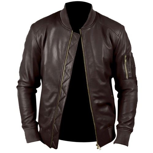 Veste cuir agneau marron - cuir, d'agneau