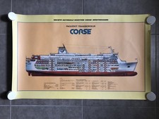 SNCM AFFICHE PAQUEBOT TRANSBORDEUR CORSE - COUPE LONGITUDINALE DU NAVIRE 86 x 53