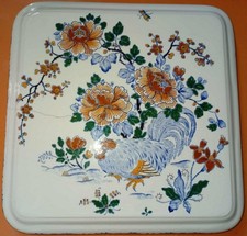 Ancien dessous de plat dim 26 cm en faïence de Gien modèle Coq