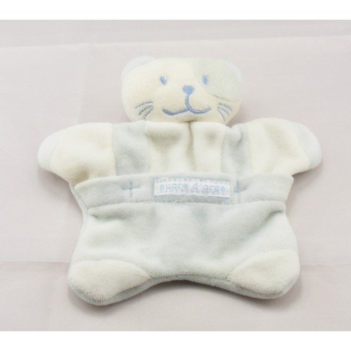 Doudou plat chat blanc - , bleu
