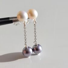 boucles d'oreilles argent perle de culture d'eau douce naturelle blanche grise