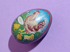 Boite tôle OEUF Pâques métal ANCIEN Poule eir egg tin poussin Easter Ostern