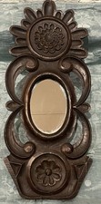Art populaire Miroir Bois sculpté 1900 Décoration Motifs floraux rare ancien