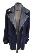 Superbe Manteau Laine Cuir Maje 38 Modèle Review Tbe