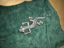 Tres Belle Grande Broche 8,5cm  Salamandre.strass Bleu 