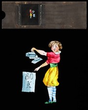 L'HOMME DE FORCE - Plaque lanterne magique animée 1850 / magic lantern