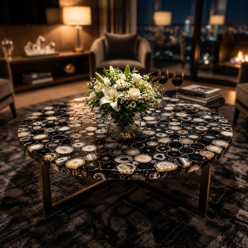 Black agate coffee table - black,