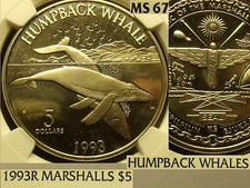 Marshall Islands 1993-R $5~Humpback Whales~NGC MS-67 Highest In World~Pop=1