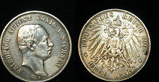 saxe 3 Mark 1909 E Argent Friedrich August III 1904 - 1918 Piece Argent