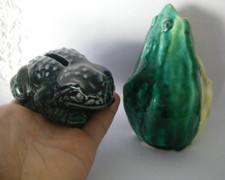 2 Tirelires à Casser Anciennes Céramique Vernissée crapeau parfait + grenouille