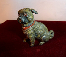 ANCIEN BRONZE VIENNE UNE SCULPTURE POLYCHROME ANIMALIÉRE CHIEN BOULEDOGUE