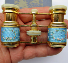 ANCIEN JUMELLES DE THEATRE OPERA ALTEX PARIS CUIVRE EMAILLE ETUI + BOITE OPTIQUE