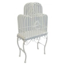 Maison de Poupées Victorien Fil Blanc Fer Forgé Oiseau Cage Miniature Accessoire