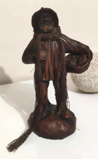 santon statuette en resine marron pecheur - vintage 1980