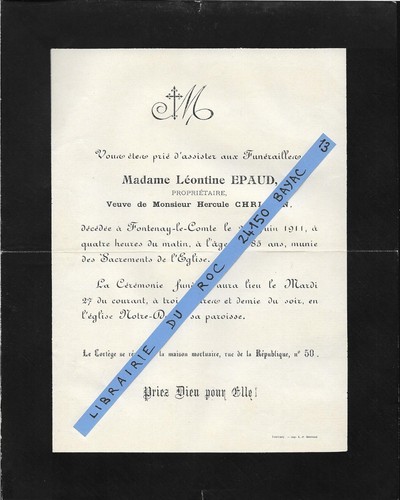 Faire part deces léontine - deces,