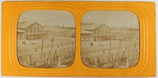 Ville Port à identifier c1865 Photo Stereo Diorama Vintage Albumine P73L4n