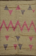 Marocain Berbère Peluche Laine Tapis 4x6 Avec Remarquable Chevron Et Triangle