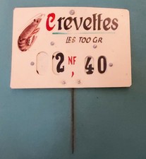 Etiquette de prix vintage 1950 CREVETTES pique prix en glaçoide rétro déco