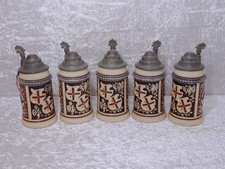 4 X Style Ancien Céramique Chope à Bière Couvercle Étain Armoiries - Vintage -