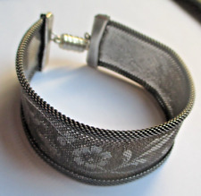 bracelet magnifique large souple maille filigrane argenté bijou vintage 5492