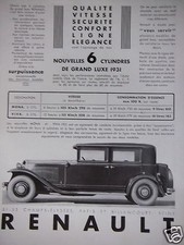 PUBLICITÉ 1931 RENAULT NOUVELLES 6 CYL DE GRAND LUXE MONA VIVA - ADVERTISING