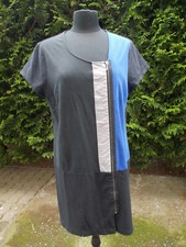 Robe droite zip bi-matières noir bande bleu blanc MISS CAPTAIN TREND 46 18UK