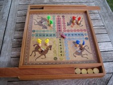 Ancien Plateau Jeu de Société Dada Petits Chevaux & Dames en Bois TBE