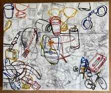 Toile moderne, encres et crayon noir, nature morte