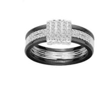 Bague T 54 - Céramique - Pavé de Cristal Zirconium - Argent 925/1000 - Bijoux 